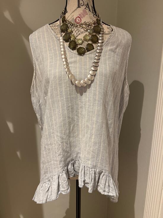 Goddess Gear Tops - Goddess Gear Ruffle Hem Pale Blue and White Layering Top XL